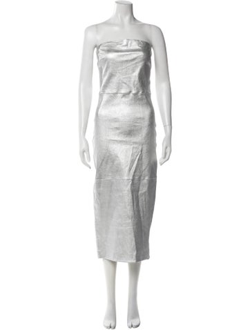 Pre-owned Sprwmn Lamb Leather Midi Length Dress In White