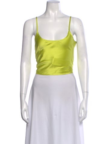 Pre-owned Sprwmn Silk Scoop Neck Crop Top In Yellow
