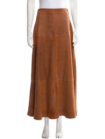 Pre-owned Sprwmn Lamb Leather Long Skirt In Brown/orange