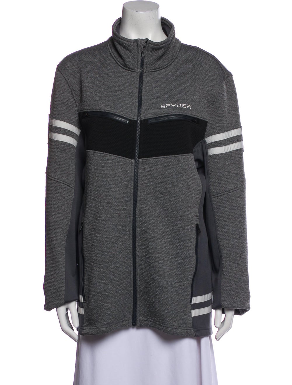 Spyder Jacket Grey Tweed Pattern Embroidered Acce… - image 1