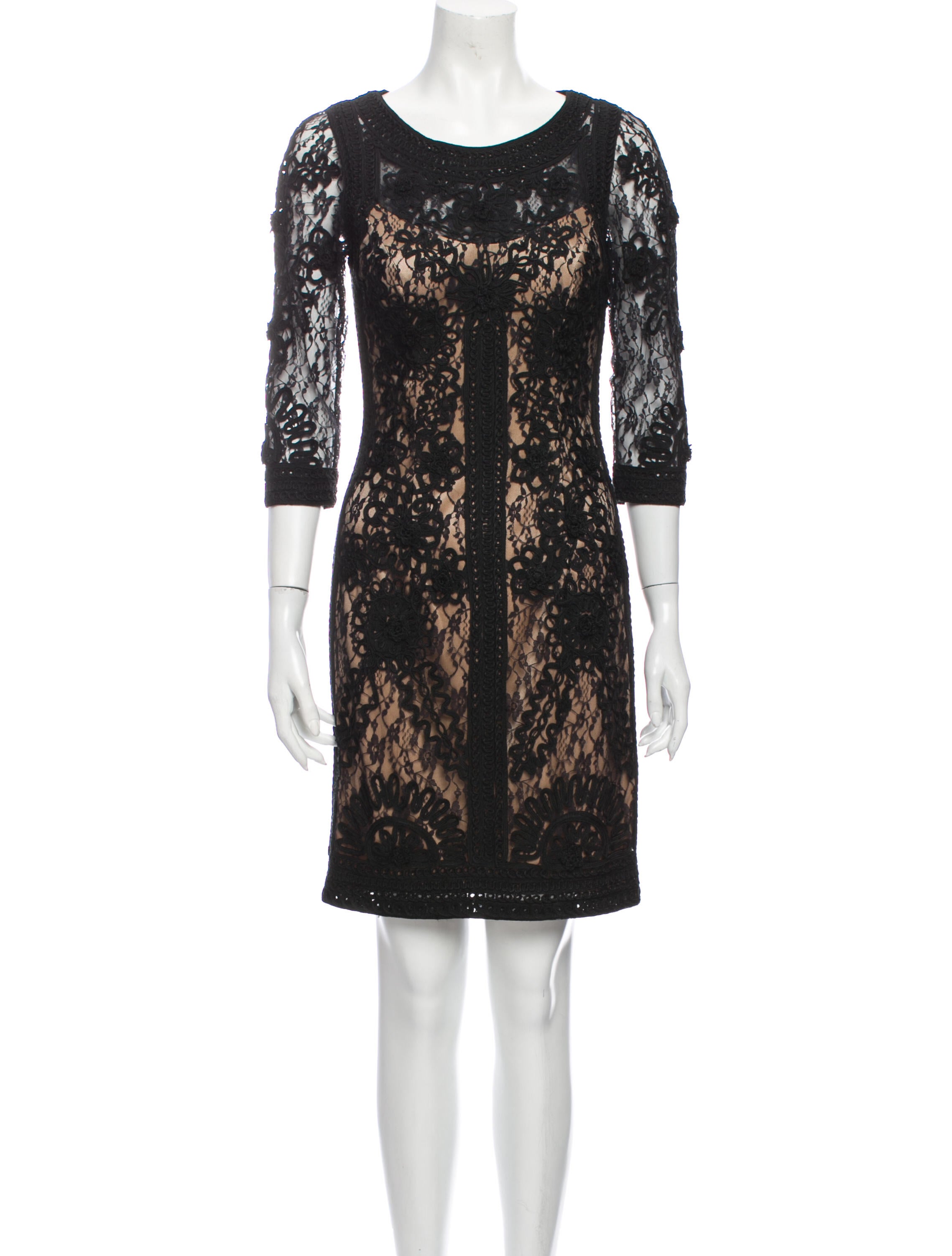 Sue Wong Lace Pattern Mini Dress in Black, Women's US 4 | S
