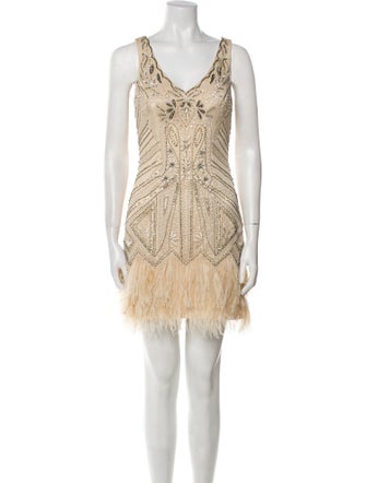 Sue Wong V-Neck Mini Dress