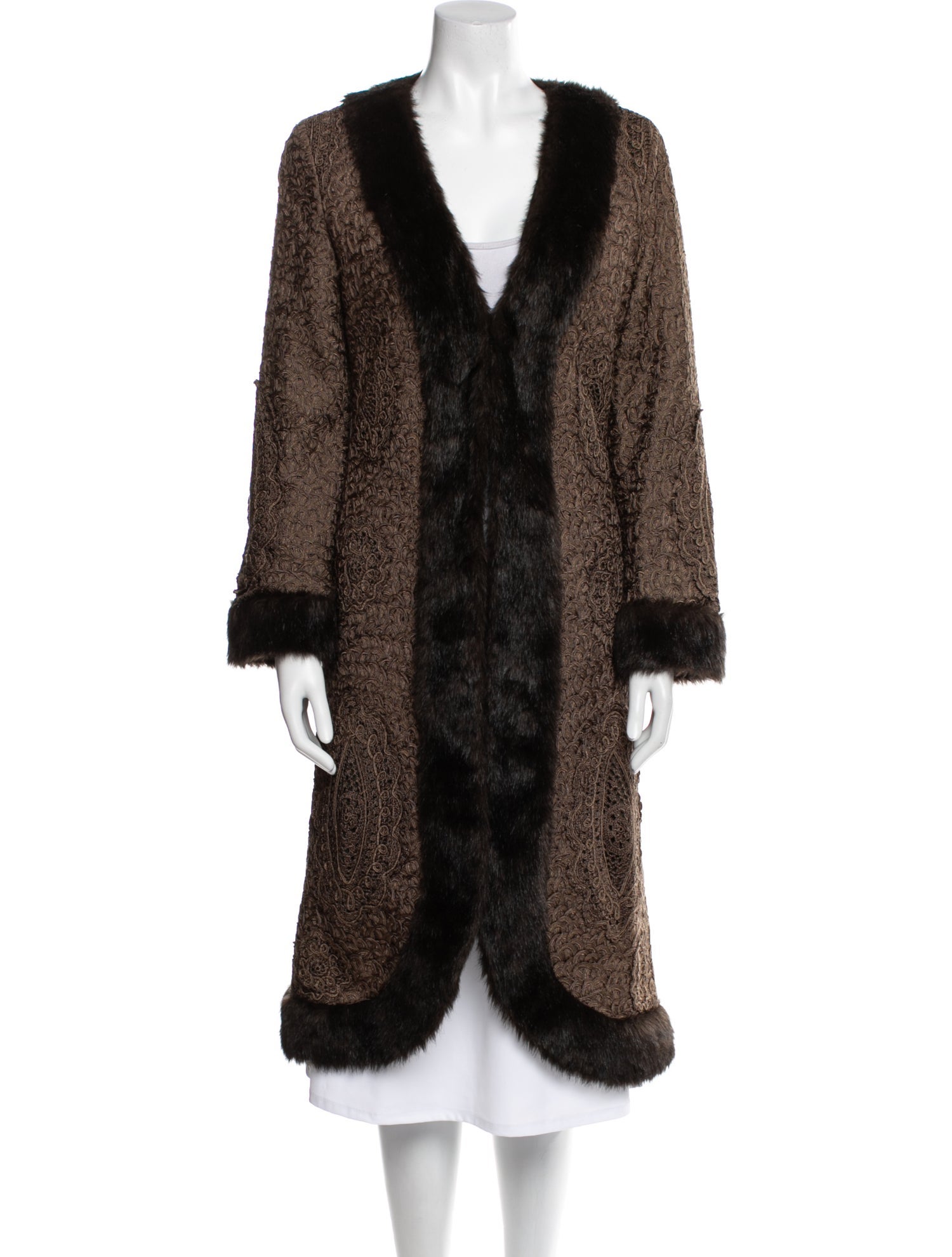 Sue Wong Vintage Colorblock Pattern Faux Fur Coat