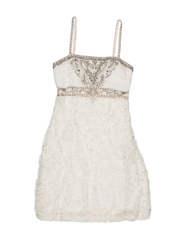 Pre-owned Sue Wong Lace Pattern Mini Dress In White