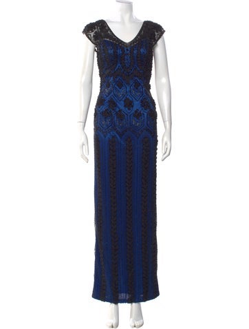Pre-owned Sue Wong V-neck Long Dress In Blue