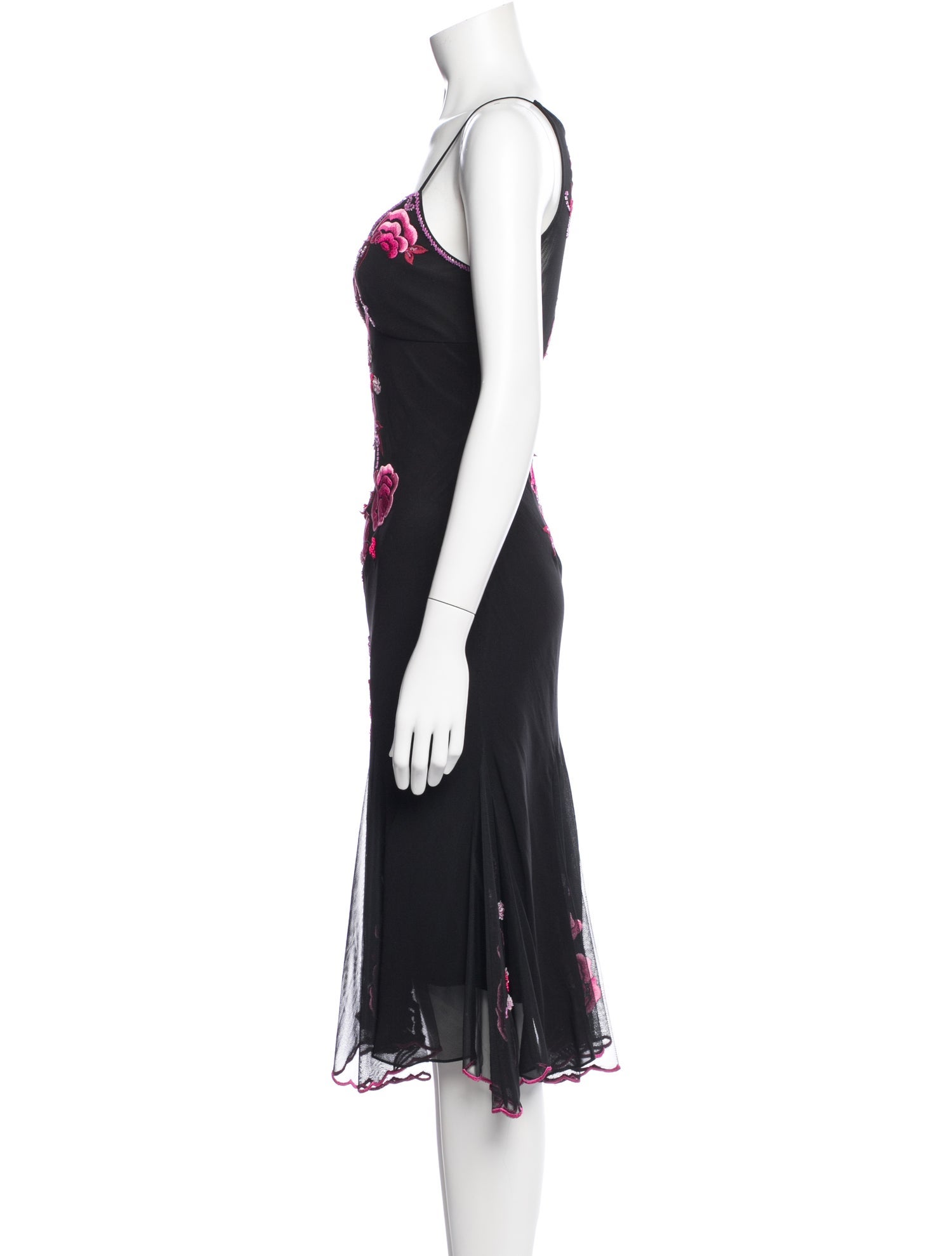 sue wong drop waist dress Vintage Y2K Sue Wong Plum Purple Silk Beaded Floral Midi Dress