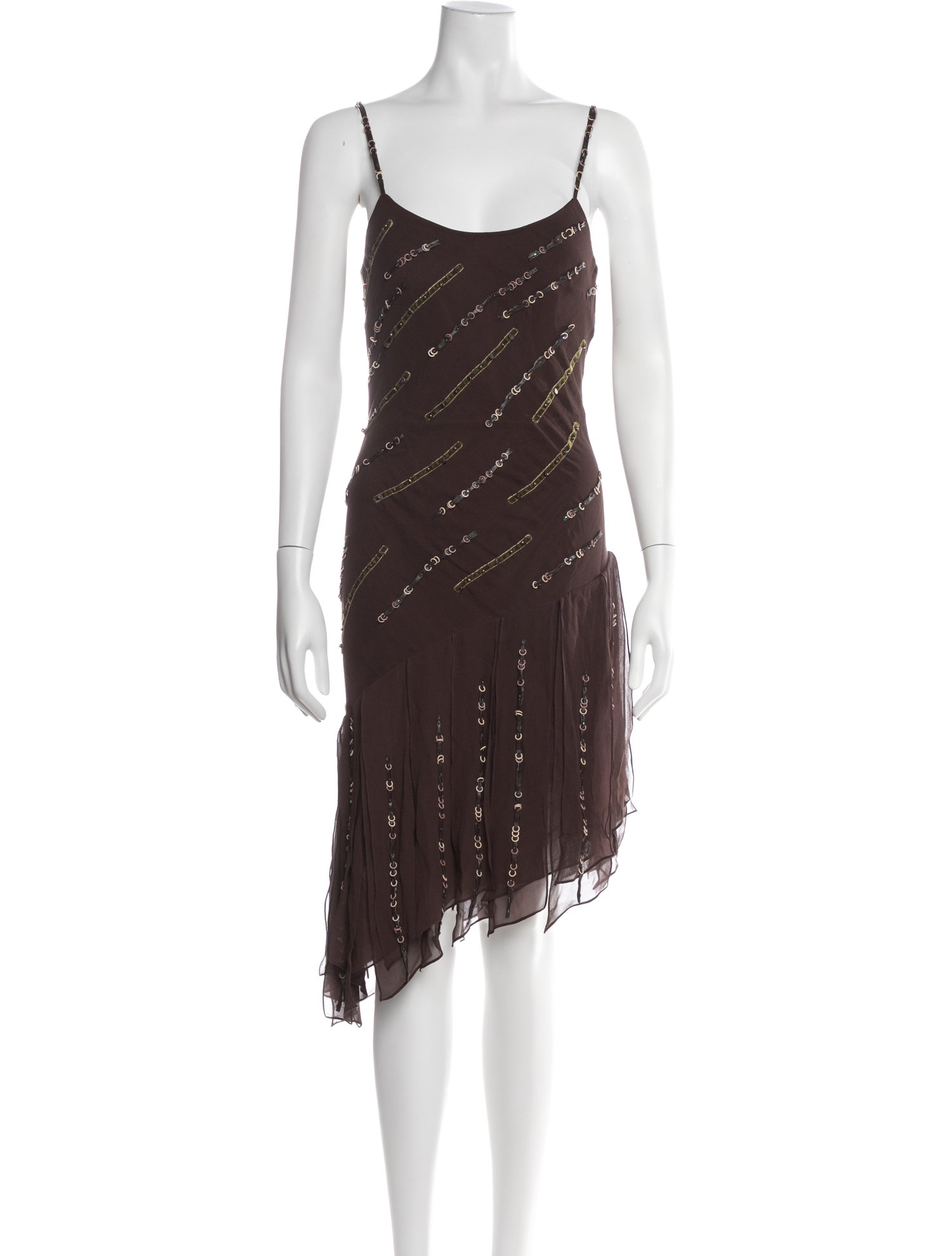 sue wong brown dress Sue Wong Silk Brown Sequin Mini Dress