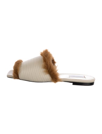 Suzanne Rae Leather Faux Fur Trim Slides