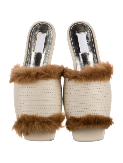 Suzanne Rae Leather Faux Fur Trim Slides