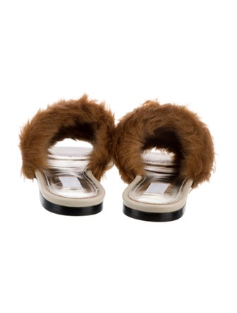 Suzanne Rae Leather Faux Fur Trim Slides