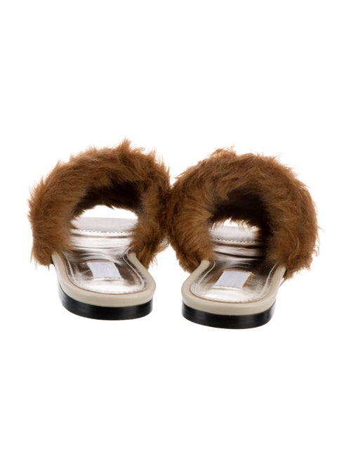 Suzanne Rae Leather Faux Fur Trim Slides