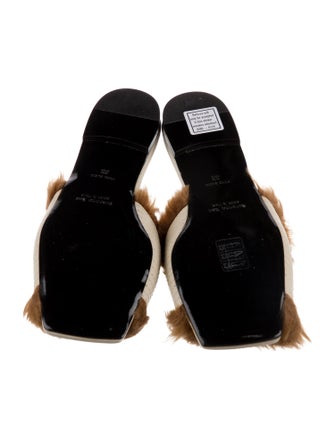 Suzanne Rae Leather Faux Fur Trim Slides