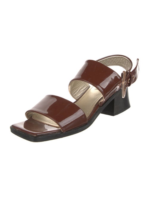 Suzanne Rae Patent Leather Leather Trim Embellishment Slingback Sandals