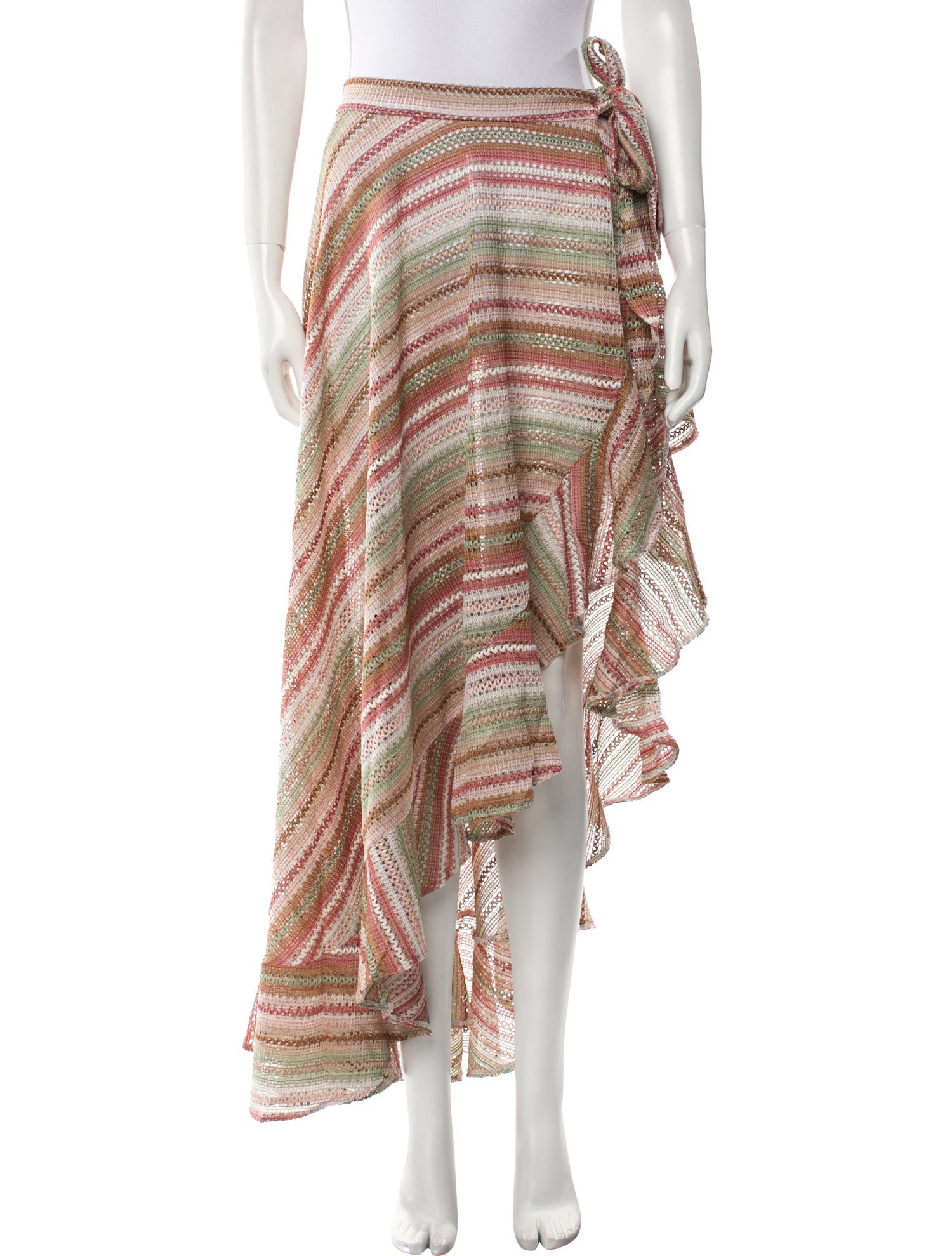 Sanlier Striped Ruffle Embellishment Cover-Up