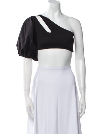 Sanlier One-Shoulder Short Sleeve Crop Top