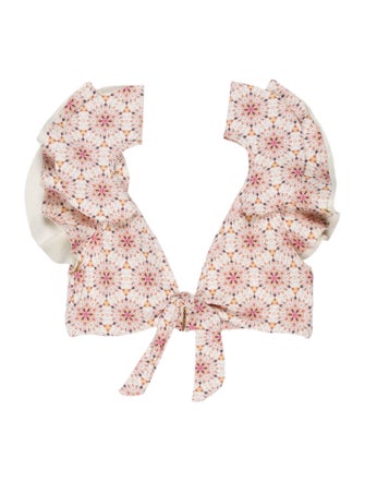 Sanlier Floral Print Ruffle Embellishment Top