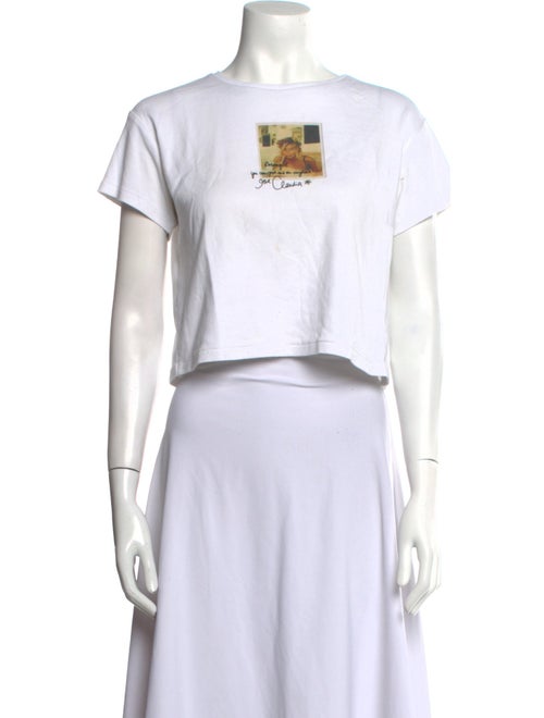 SUPER RÉAL: Claudia Schiffer Graphic Print Crew Neck Crop Top