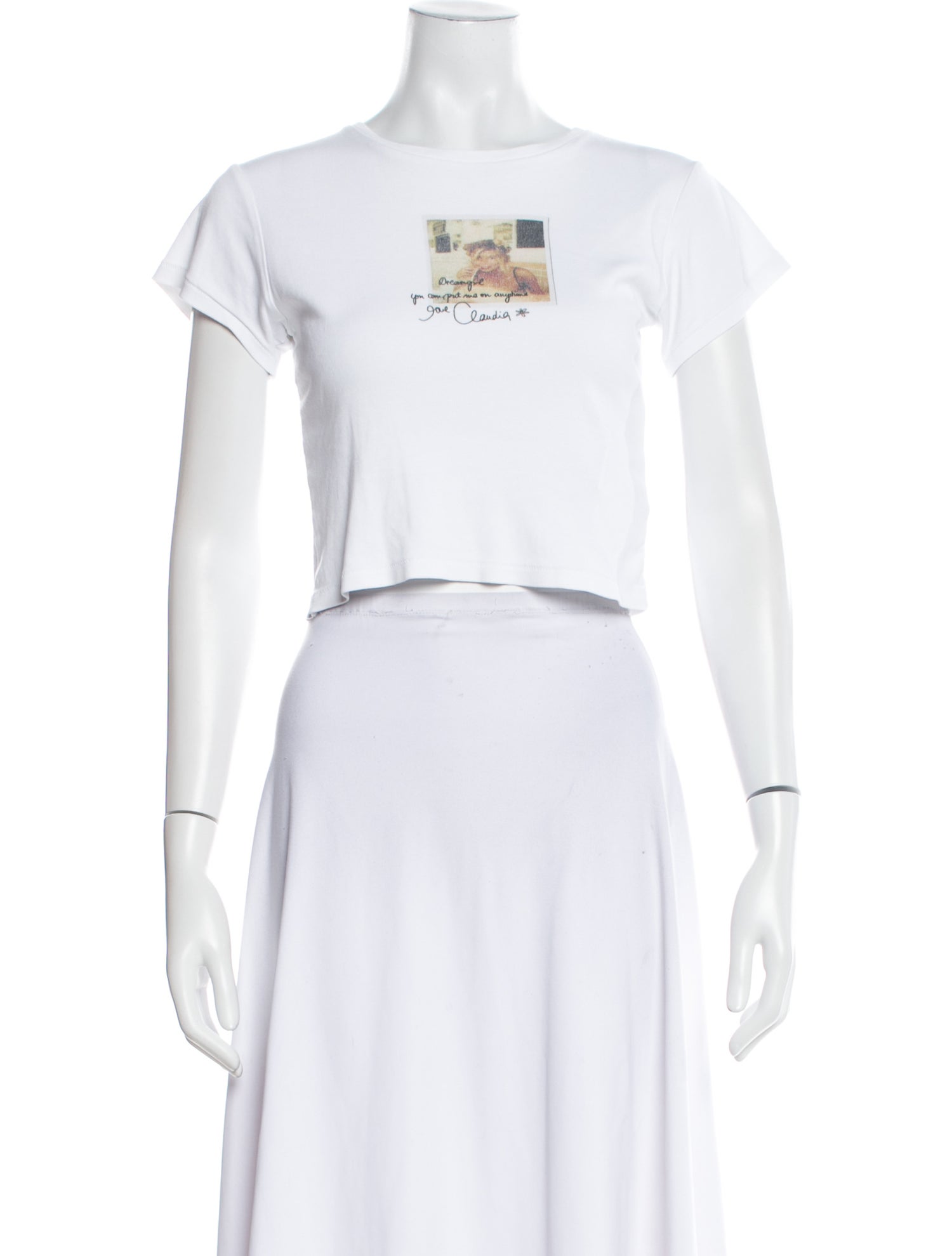 SUPER RÉAL: Claudia Schiffer Graphic Print Crew Neck Crop Top
