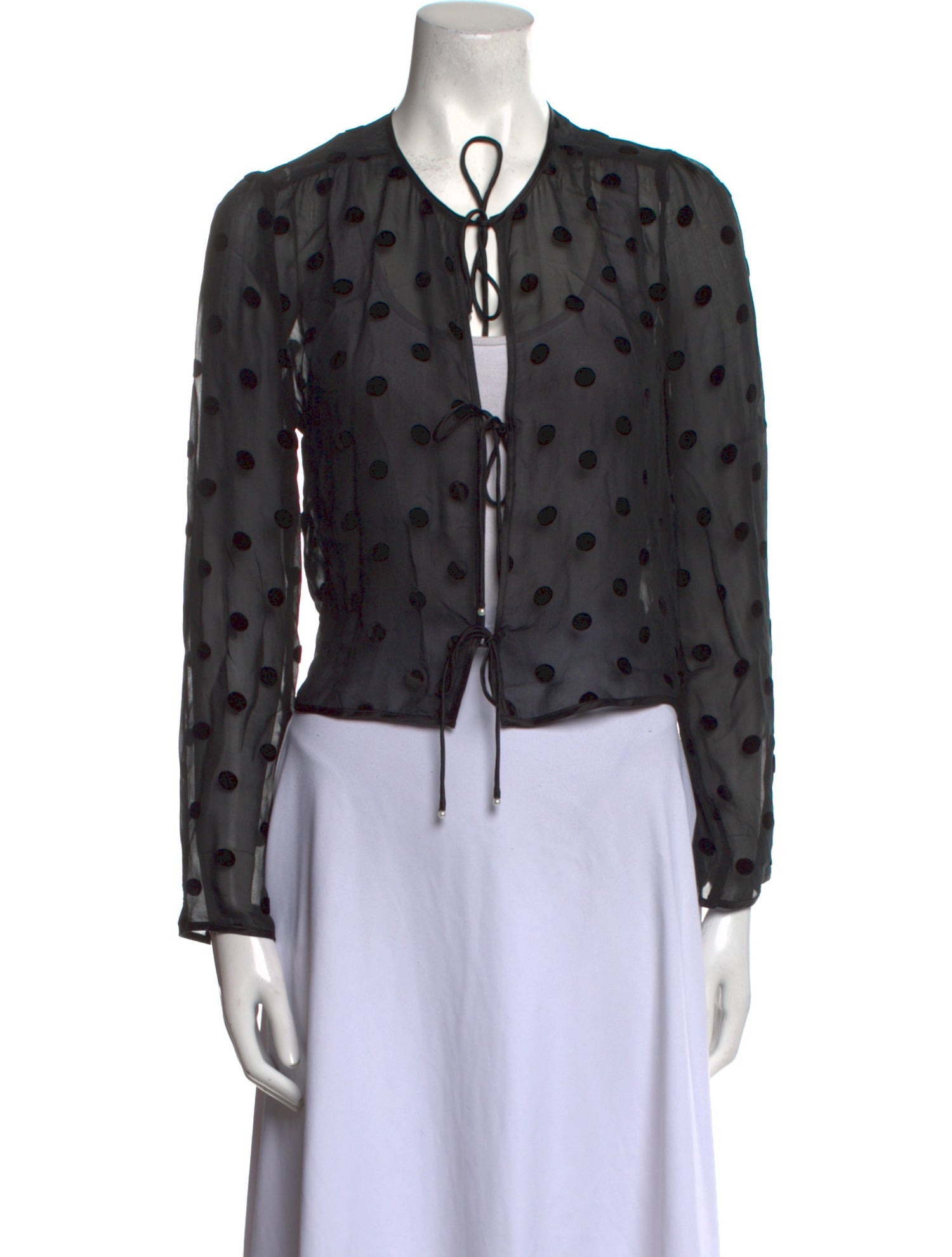 SUPER RÉAL: Claudia Schiffer Polka Dot Print Tie Neck Crop Top