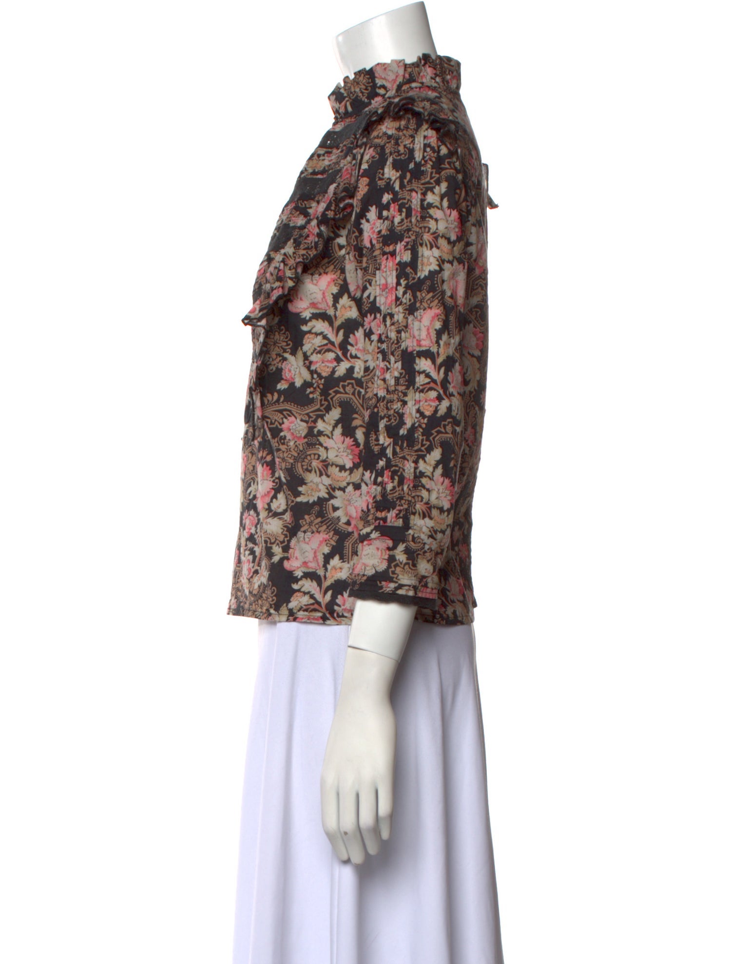 St. Roche Floral Print Mock Neck Blouse