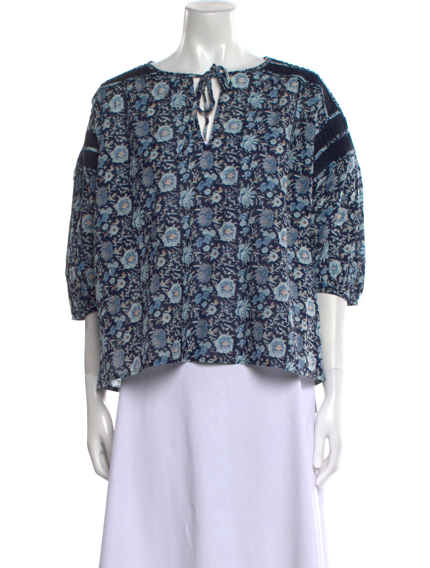 St. Roche Floral Print Tie Neck Blouse w/ Tags