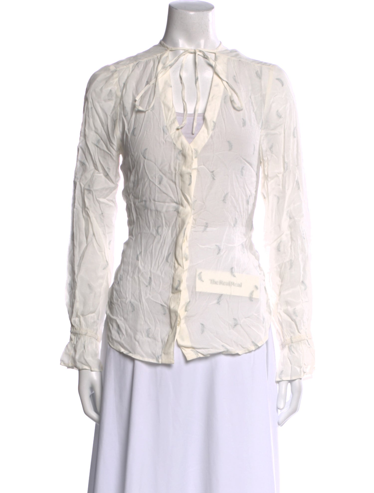 St. Roche Printed Tie Neck Button-Up Top