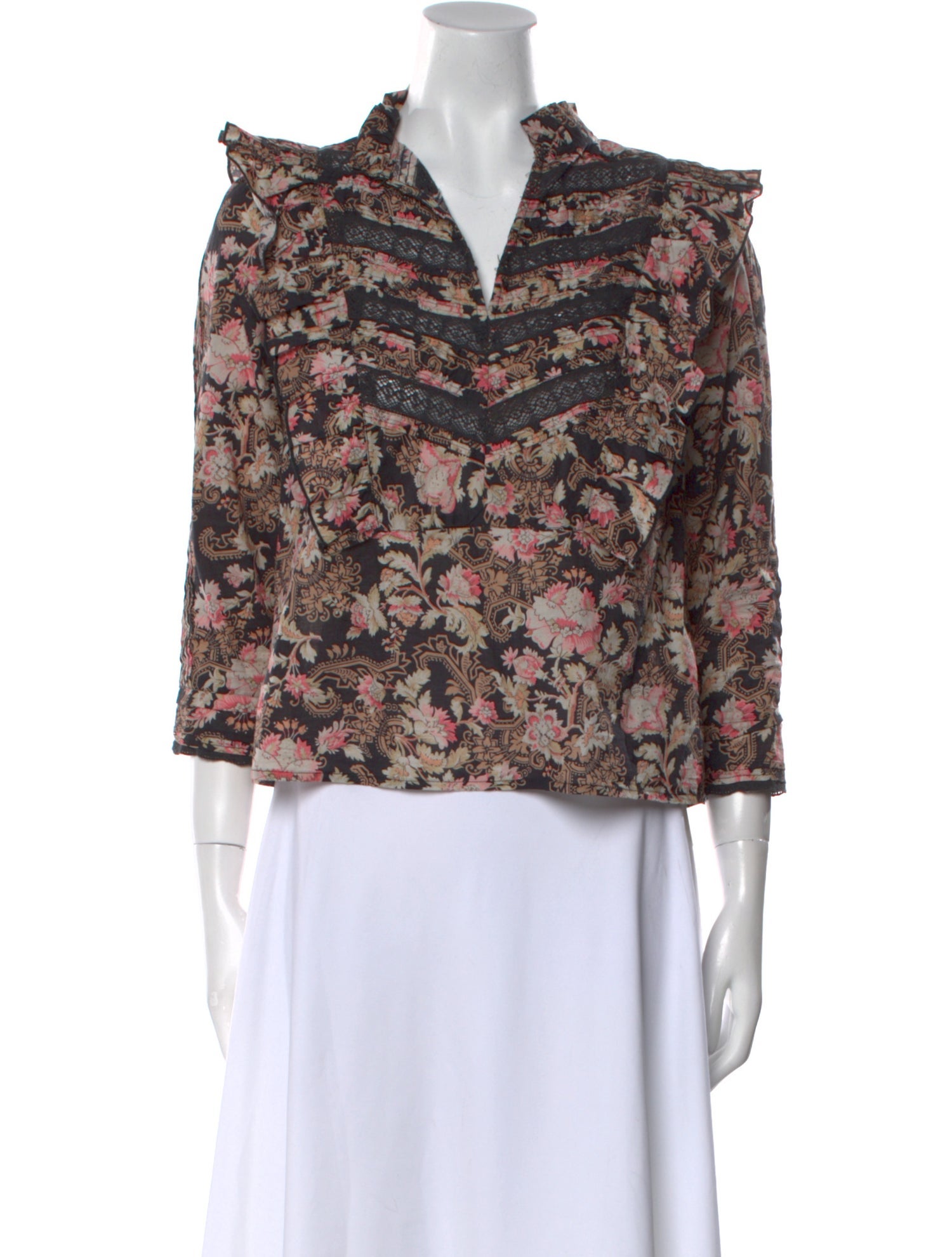 St. Roche Floral Print V-Neck Blouse