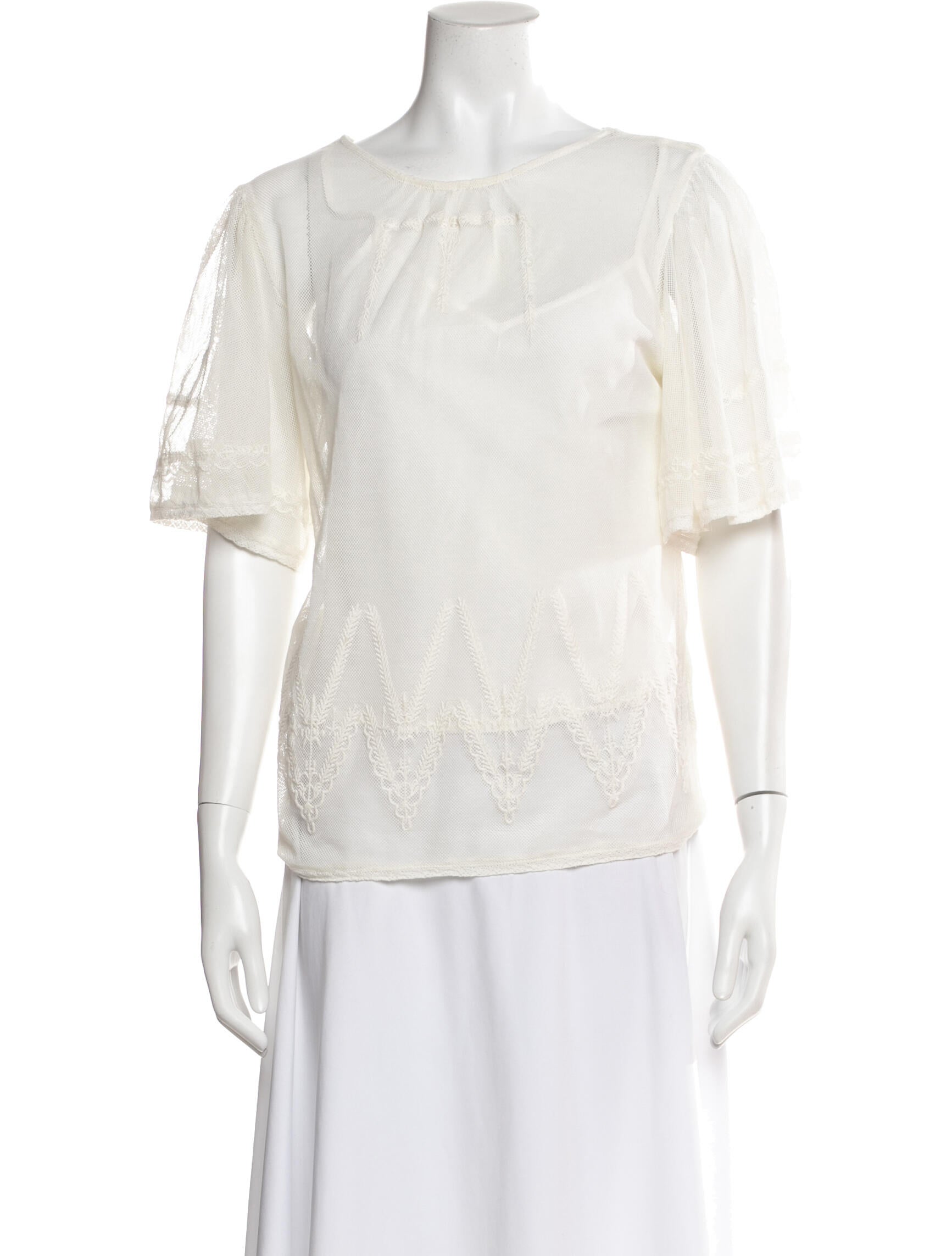 St. Roche Lace Pattern Crew Neck Blouse