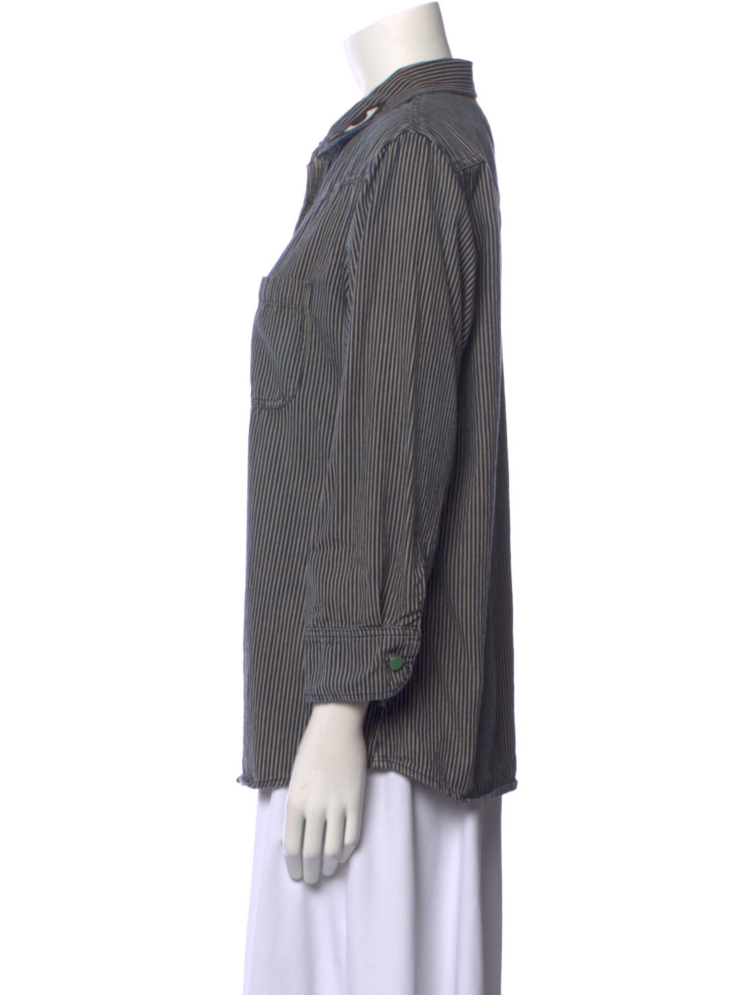 Sandrine Rose Striped Three-Quarter Sleeve Button-Up Top