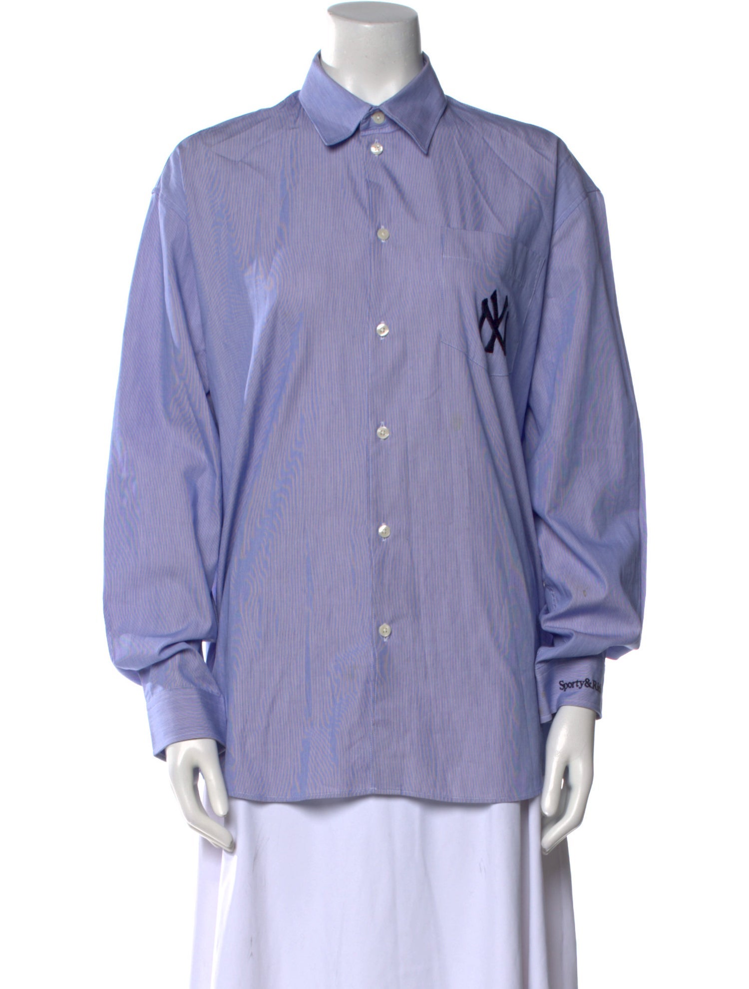 Sporty & Rich Striped Long Sleeve Button-Up Top