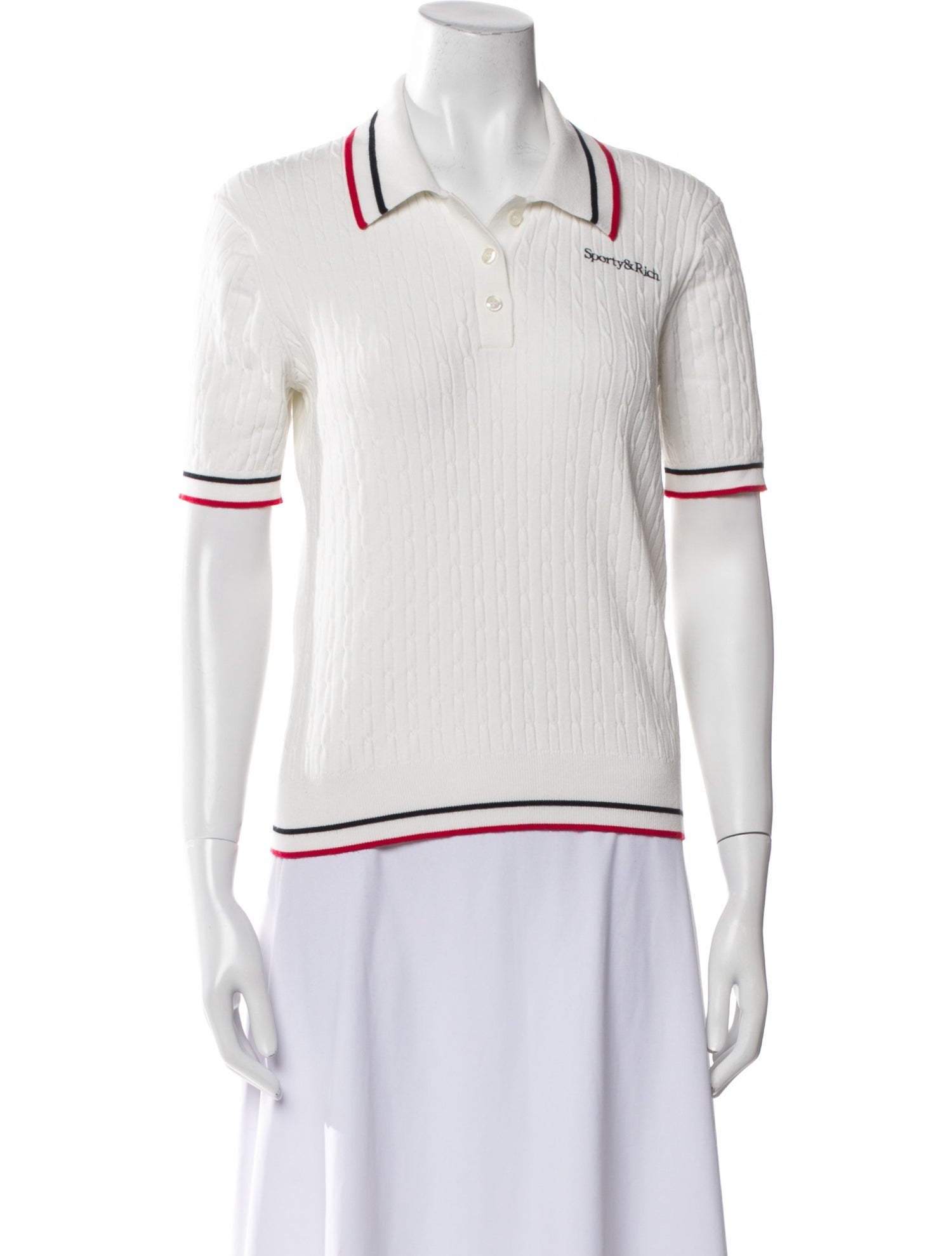 Sporty & Rich Striped Three-Quarter Sleeve Polo