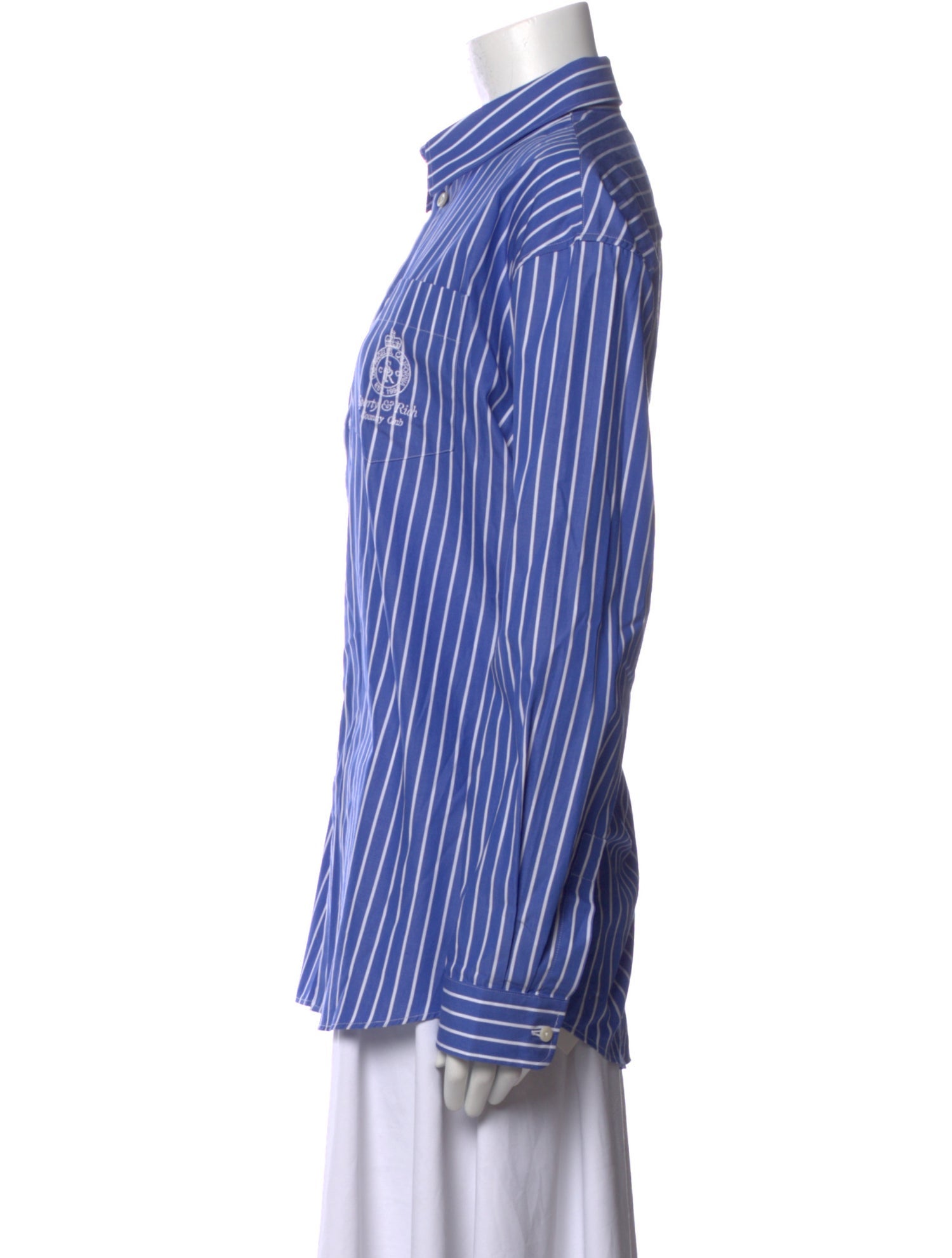 Sporty & Rich Striped Long Sleeve Button-Up Top