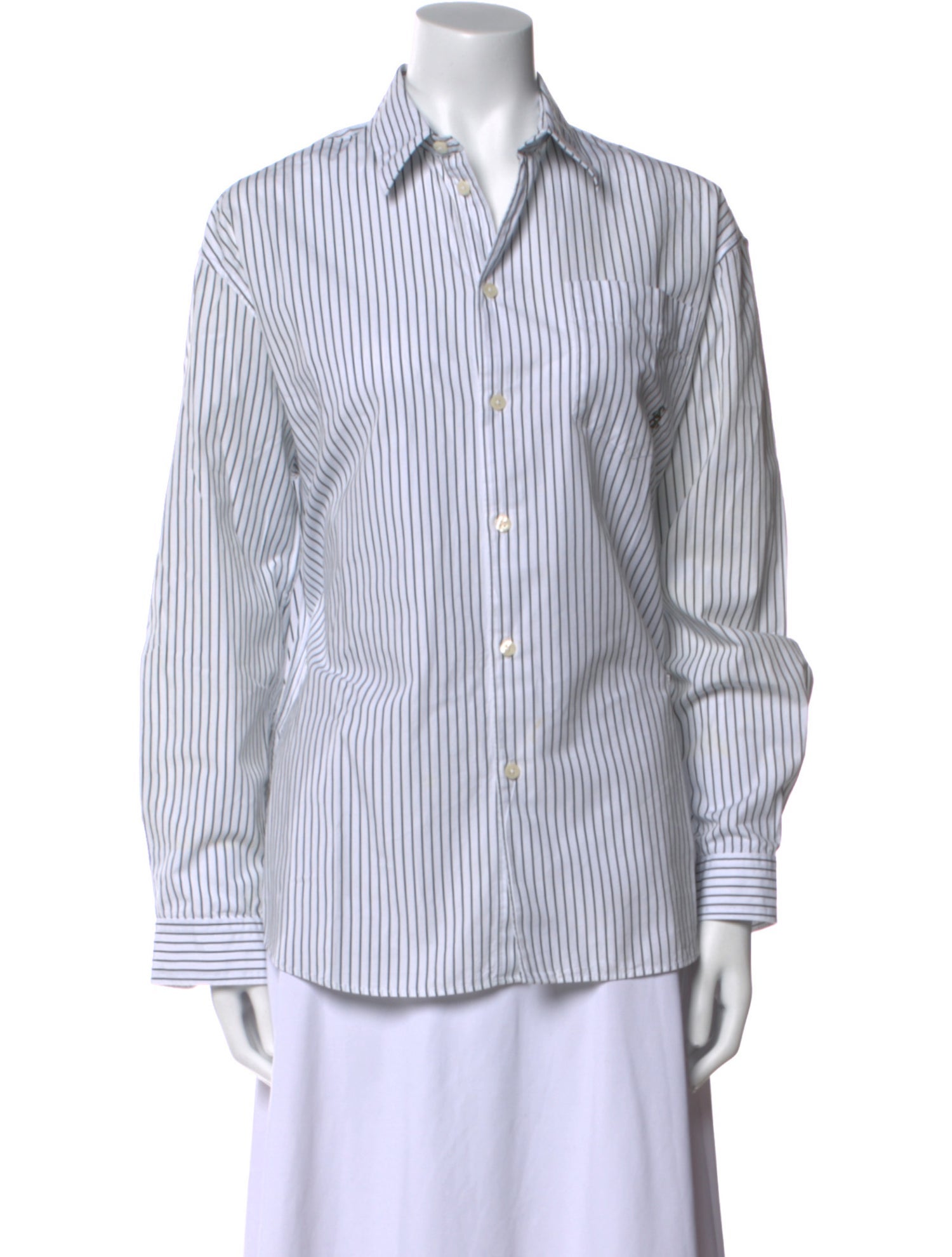 Sporty & Rich Striped Long Sleeve Button-Up Top