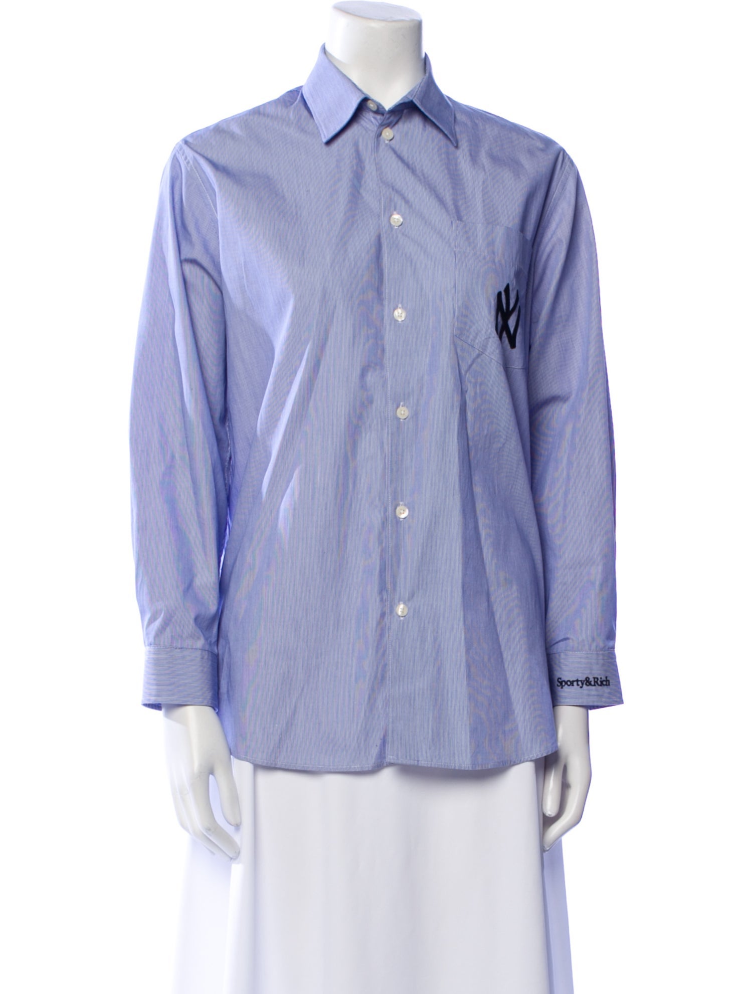 Sporty & Rich Striped Long Sleeve Button-Up Top