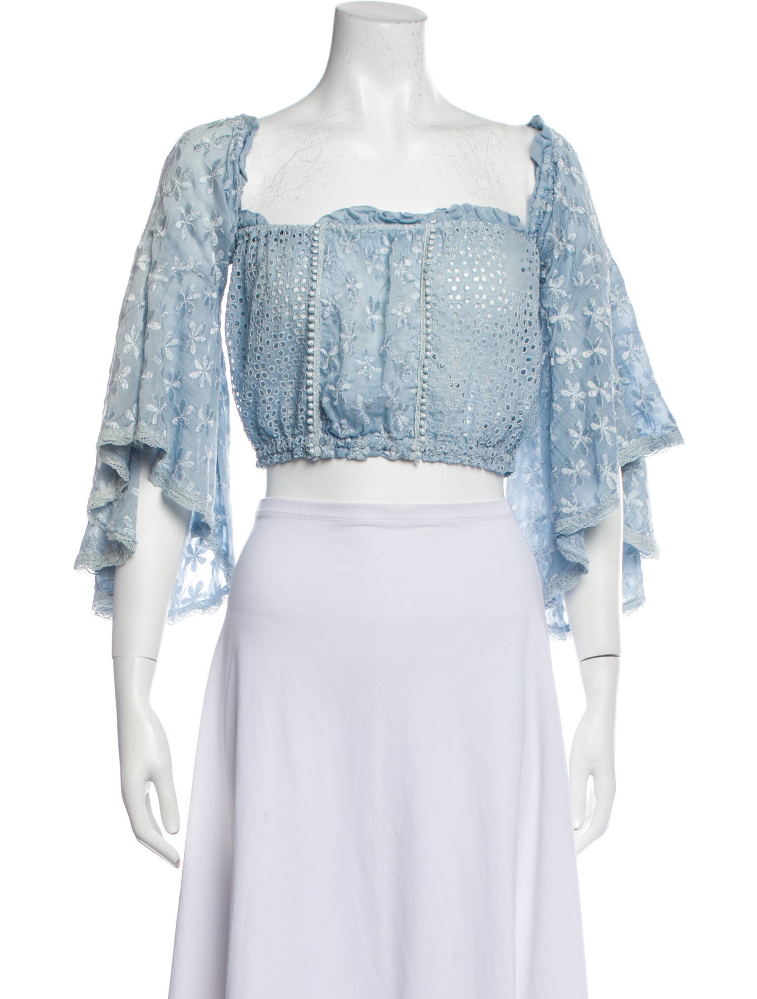 Sunday Saint-Tropez Lace Pattern Square Neckline Crop Top