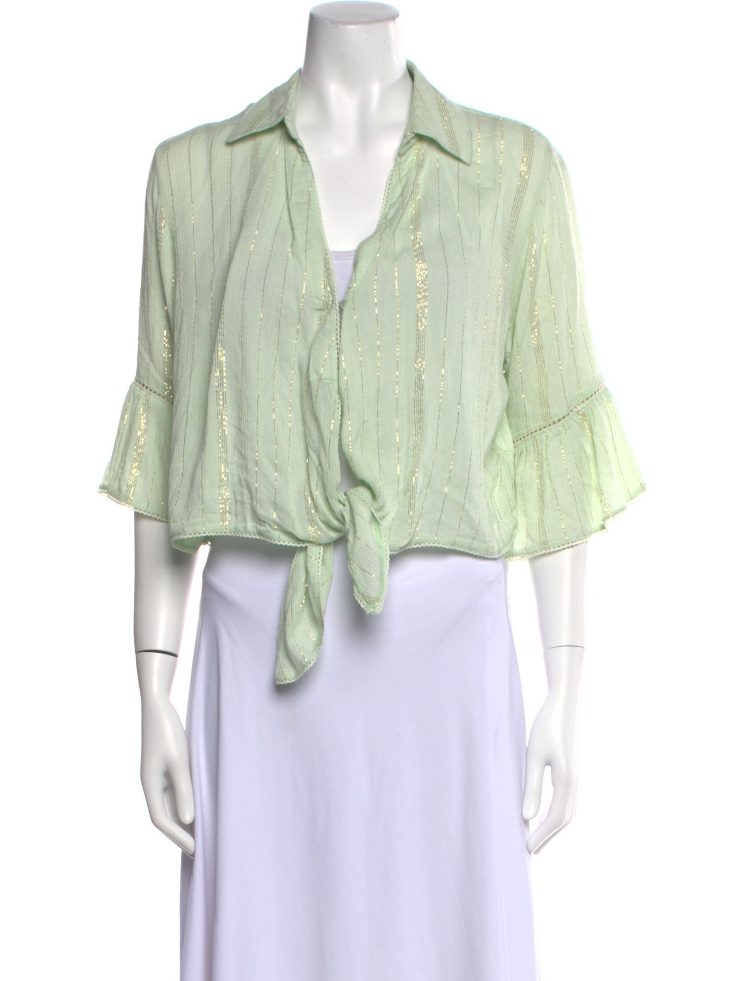 Sunday Saint-Tropez Striped Three-Quarter Sleeve Crop Top