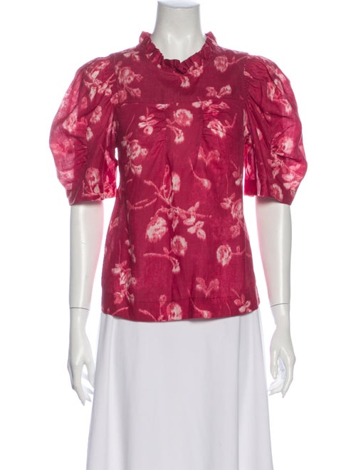 Sea New York Floral Print Mock Neck Button-Up Top