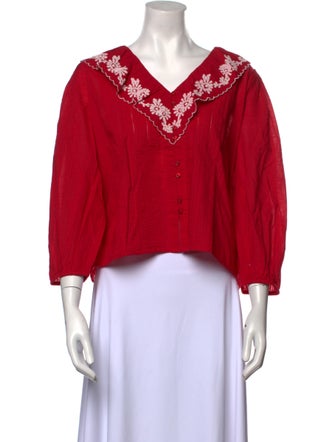 Sea New York V-Neck Three-Quarter Sleeve Crop Top