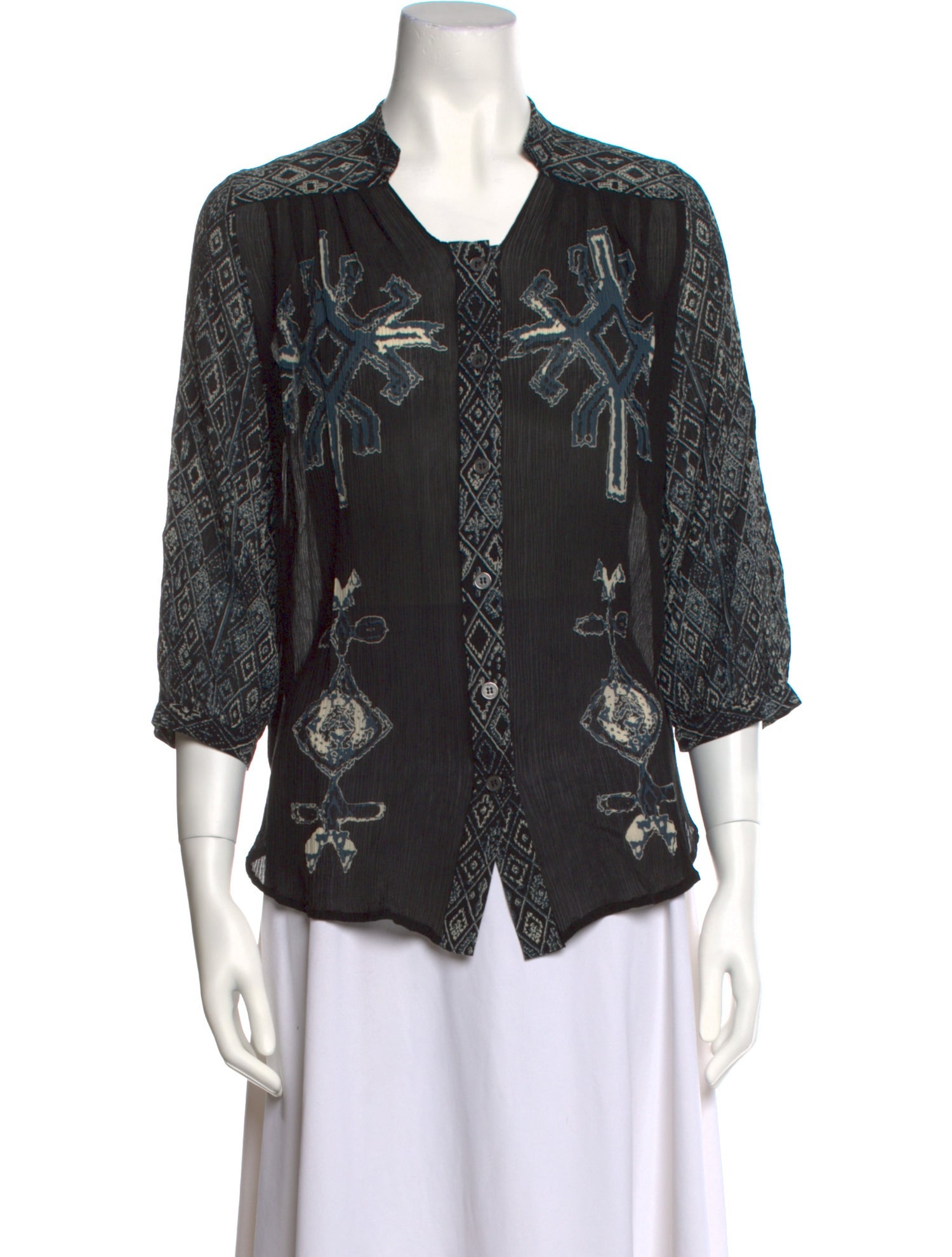 Sea New York Silk Printed Button-Up Top