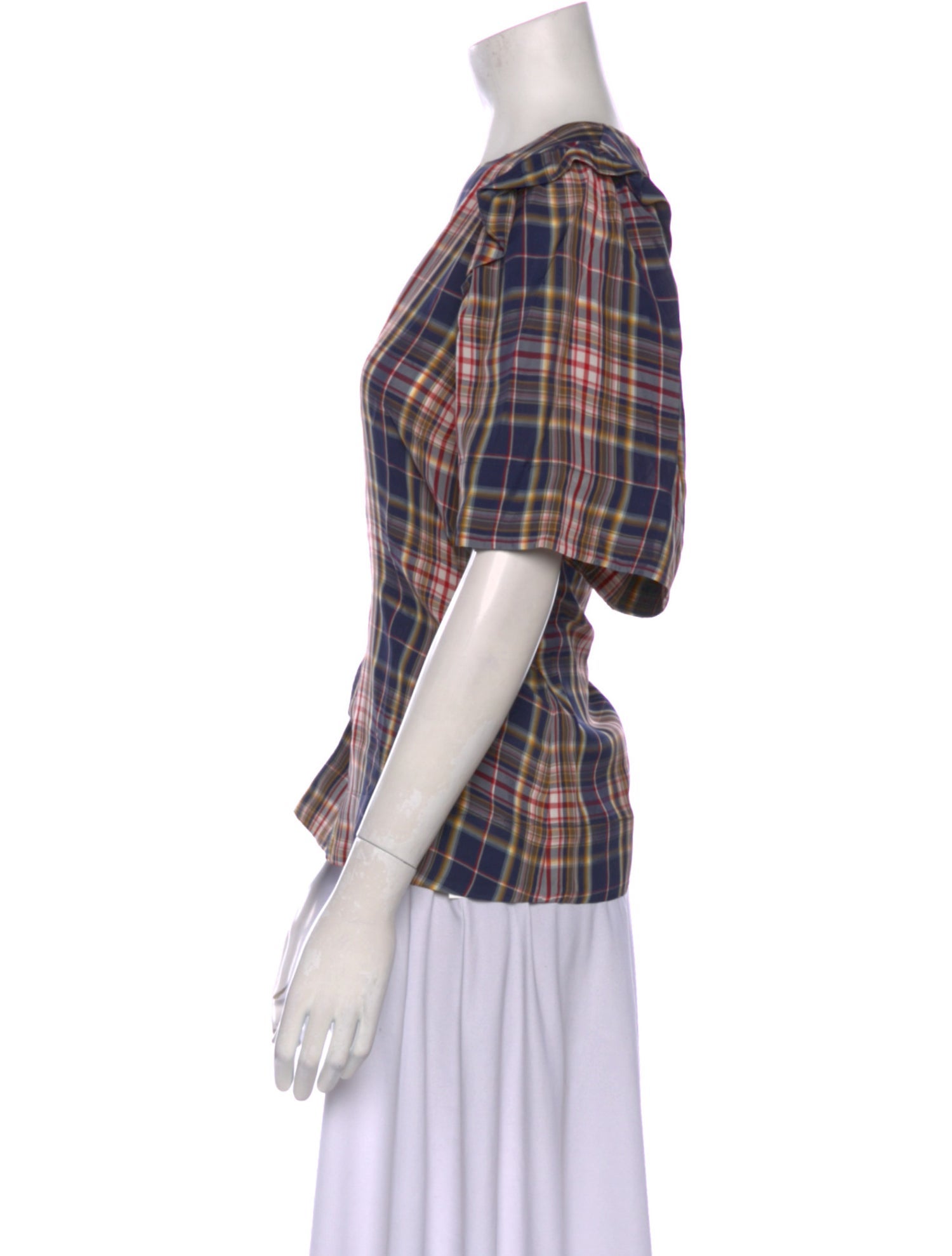 Sea New York Plaid Print V-Neck Blouse