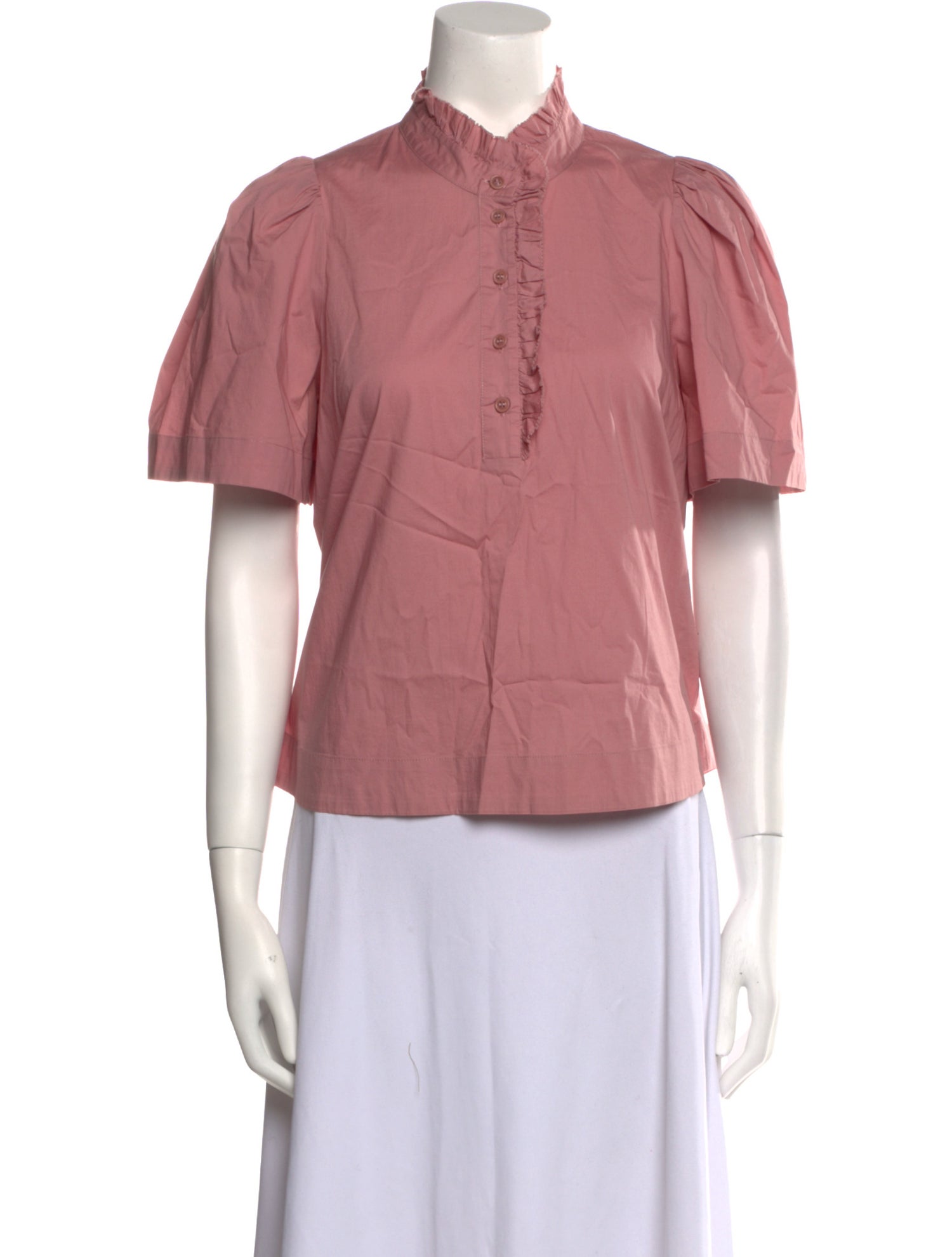 Sea New York Mock Neck Short Sleeve Button-Up Top