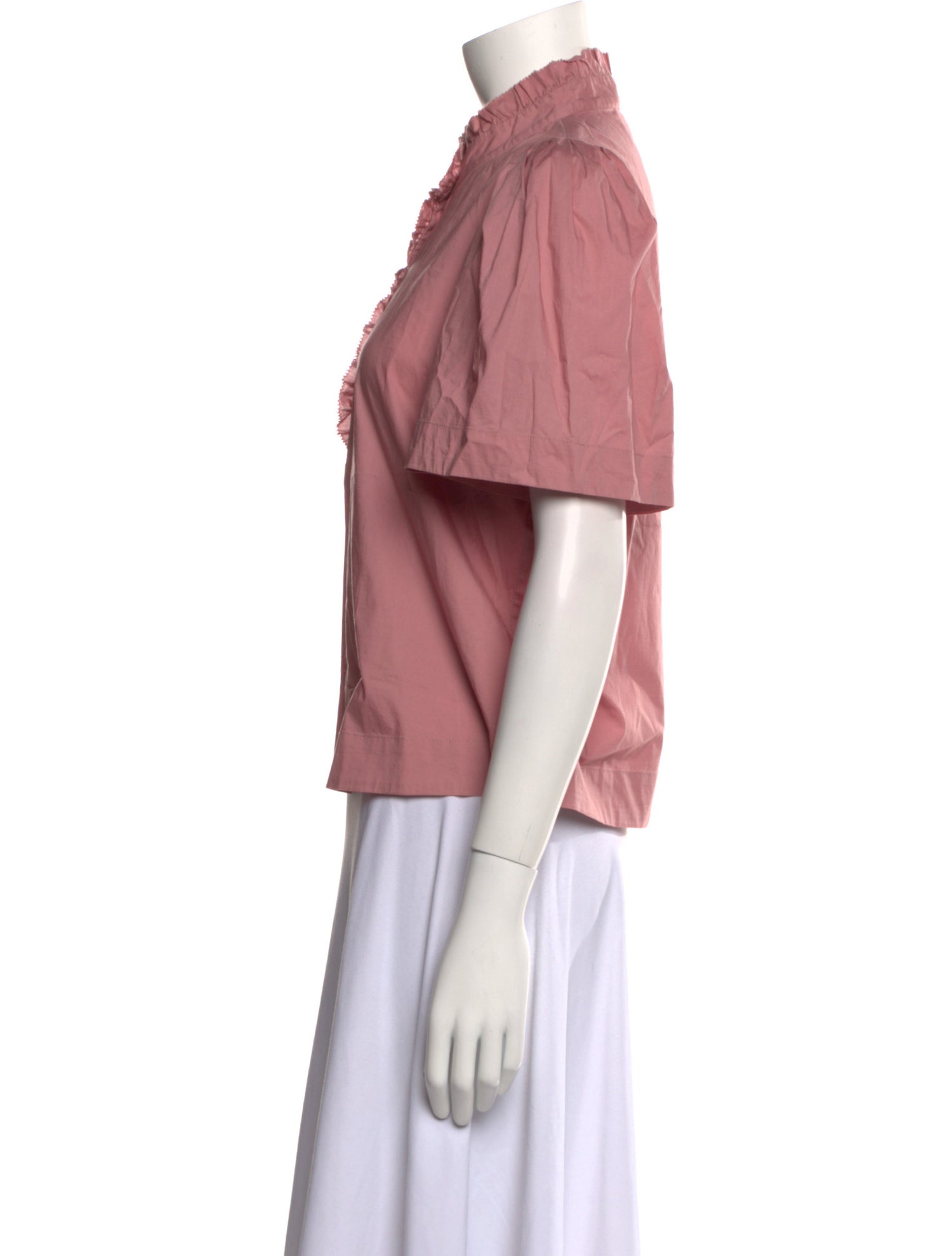 Sea New York Mock Neck Short Sleeve Button-Up Top