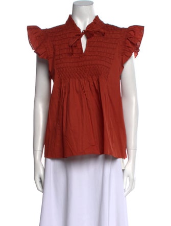 Sea New York Tie Neck Short Sleeve Blouse