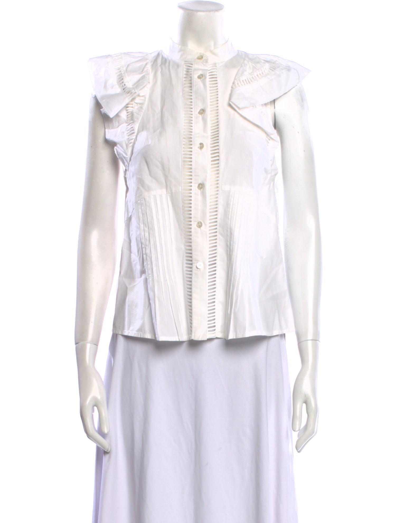 Sea New York Mock Neck Sleeveless Button-Up Top