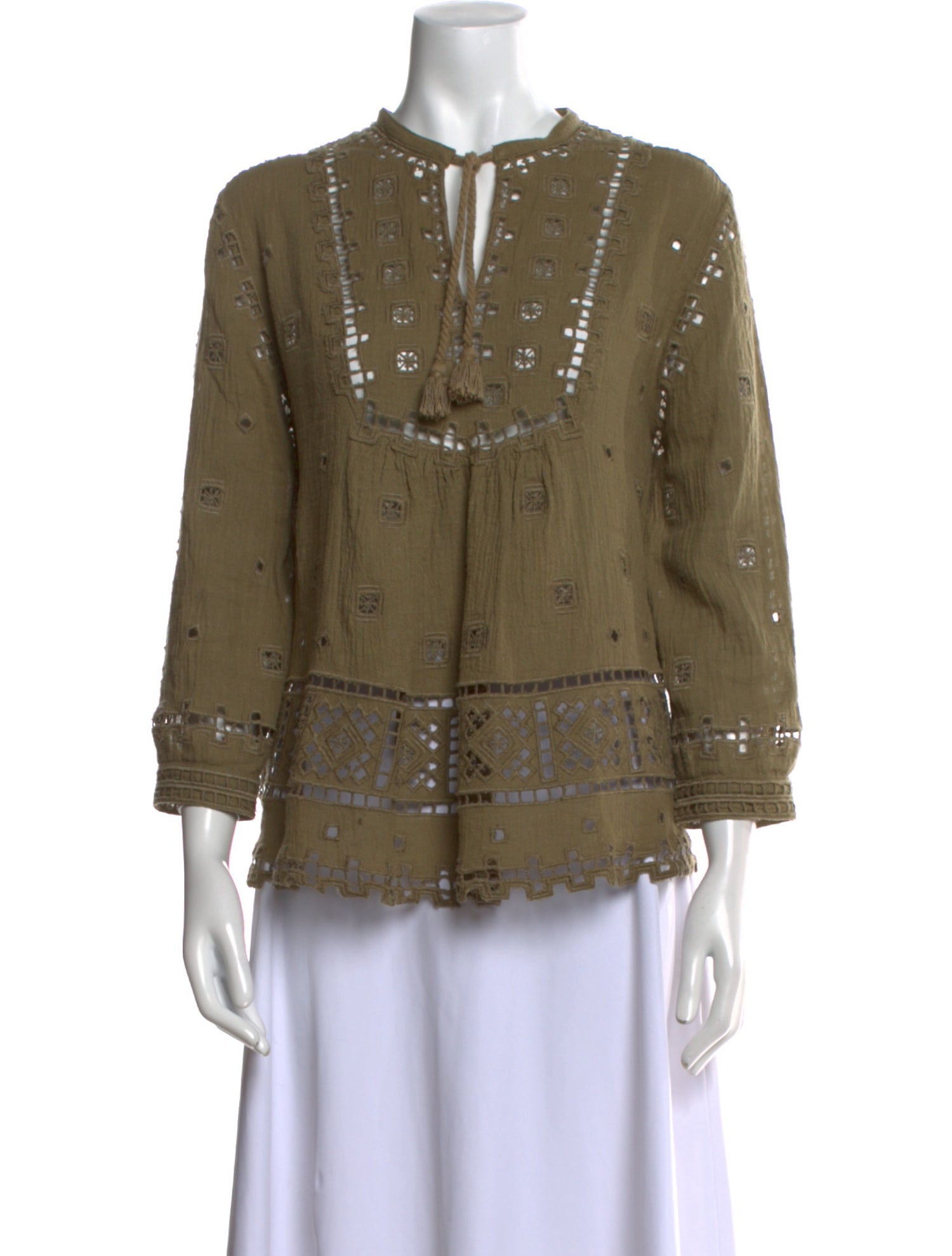 Sea New York Tie Neck Three-Quarter Sleeve Blouse