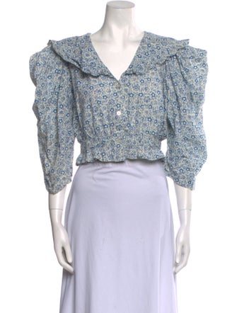 Sea New York Floral Print Three-Quarter Sleeve Crop Top