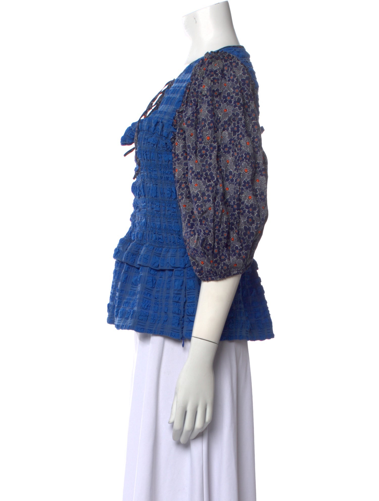 Sea New York Floral Print Tie Neck Blouse