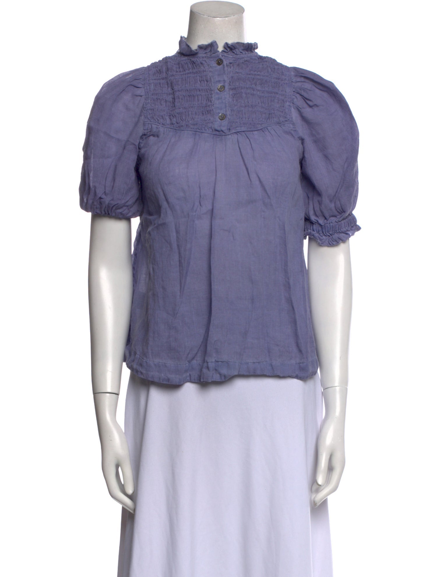 Sea New York Mock Neck Short Sleeve Button-Up Top