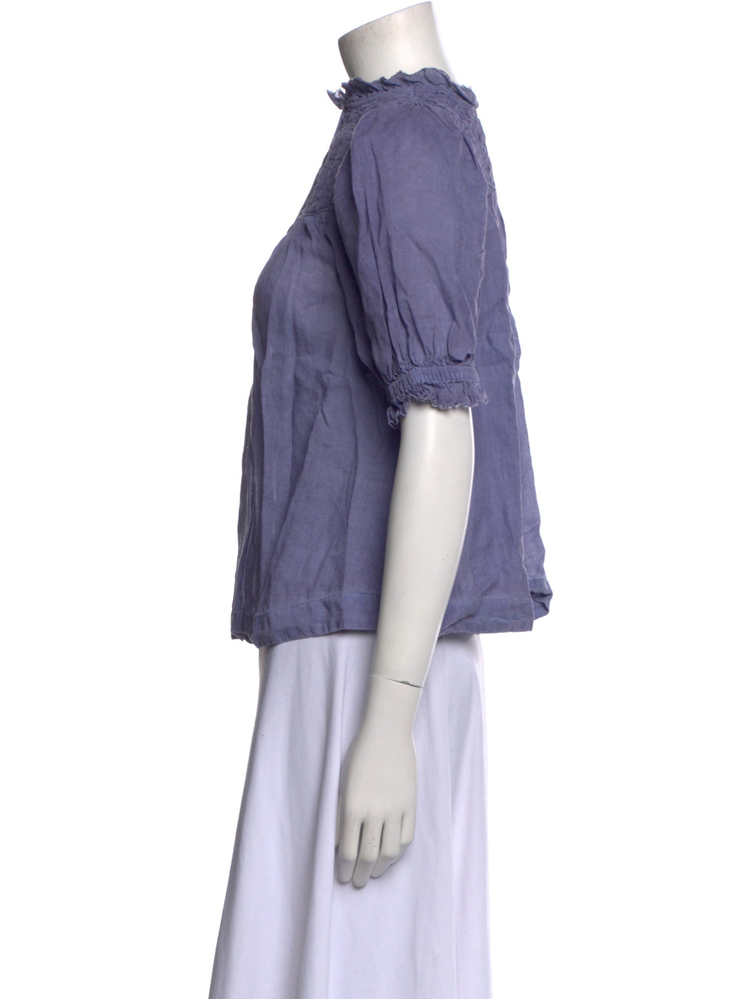 Sea New York Mock Neck Short Sleeve Button-Up Top