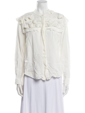 Sea New York Mock Neck Long Sleeve Button-Up Top